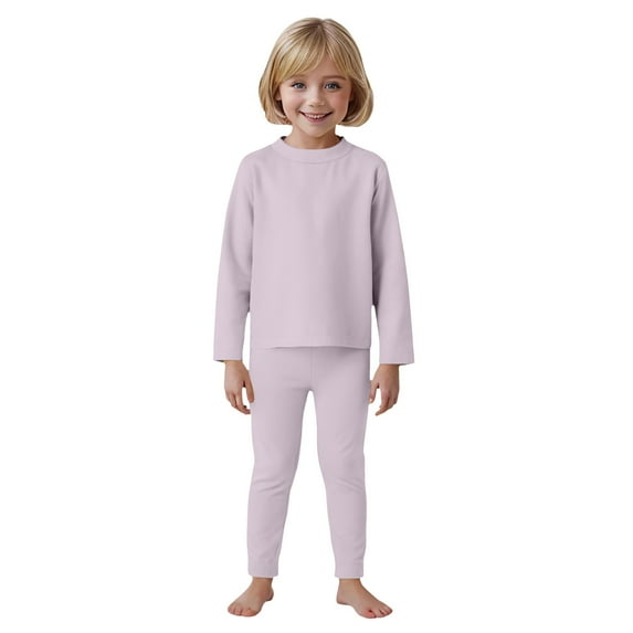 Long Johns For Kids Boys Clothing Kids Thermal Set Toddler Thermal Underwear Fleece Lined Toddler Thermal Set Base Layer Long Johns for Boys Girls Light Purple 4-5 Years