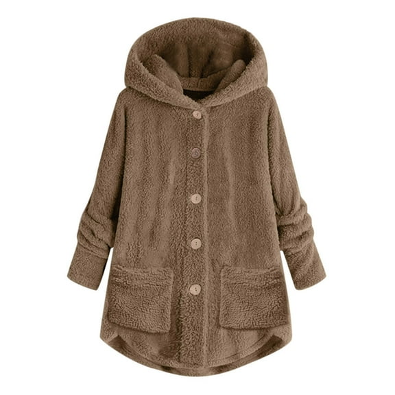 Winter Clothes for Women 2022 Plus Size 2022 Fashion Oversized Warm Sherpa Jackets Casual Fuzzy Fleece Lined Coats Hoodies Plus Size Long Sleeve Hooded Cardigan Outerwear with Pockets