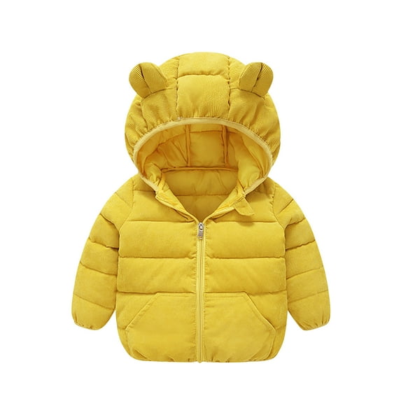 Winter Clothes for Toddler Boys Girls Solid Color Thick Warm Hooded Coats Kids Fleece Zipper Pocket Cute Jackets (12-18 Months, Yellow)