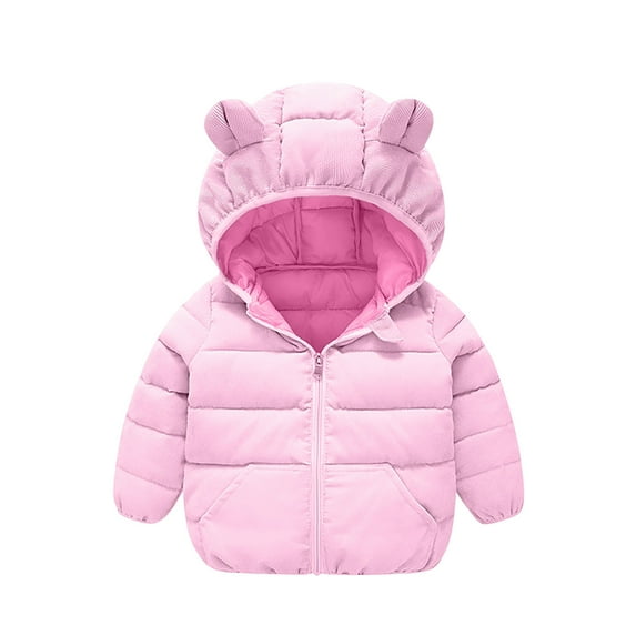 Winter Clothes for Toddler Boys Girls Solid Color Thick Warm Hooded Coats Kids Fleece Zipper Pocket Cute Jackets (18-24 Months, Pink)