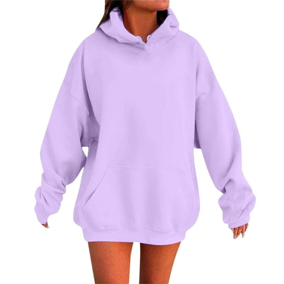 Winter Clothing for Women Women's Solid Color Drop Shoulder Hoodie With Pockets Comfortable And Stylish Sweatshirt Top Christmas Scrub Tops Women Womens Pullover Knit Sweater Ladies off The Purple 4XL