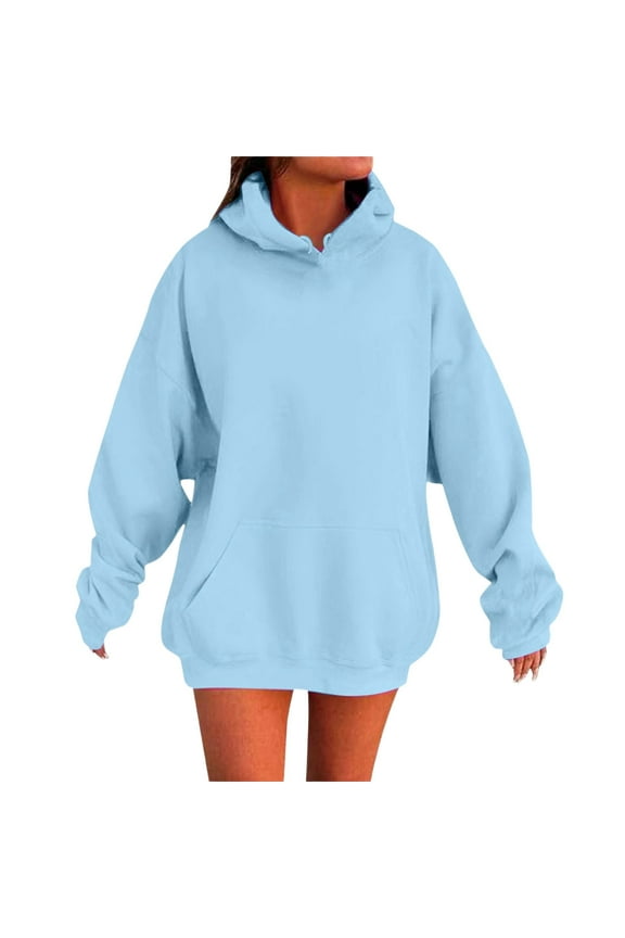 Winter Clothing for Women Women's Solid Color Drop Shoulder Hoodie With Pockets Comfortable And Stylish Sweatshirt Top Christmas Scrub Tops Women Womens Pullover Knit Sweater Ladies off The S Blue 3XL