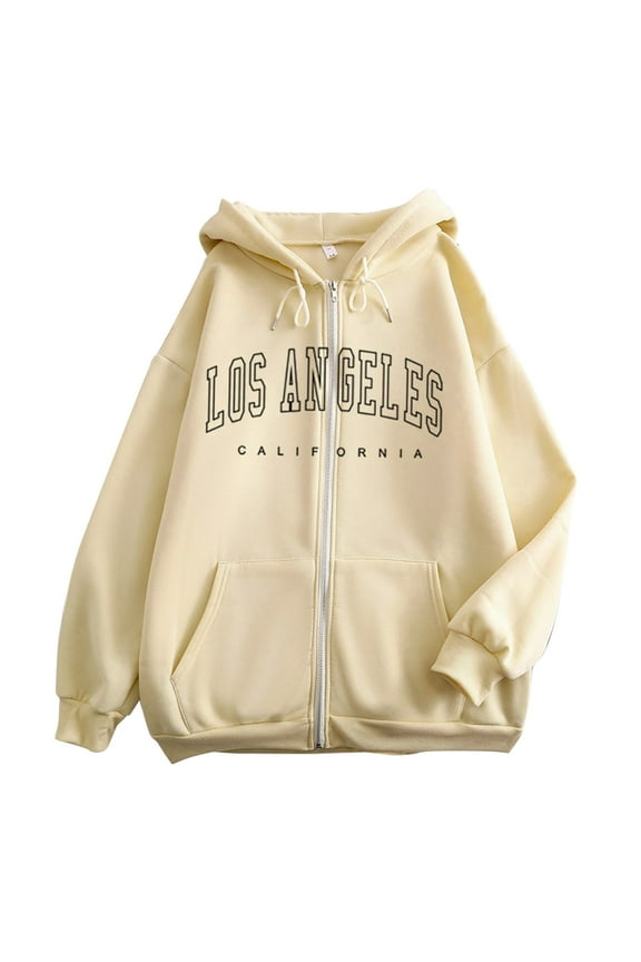 Winter Clothing for Women Womens Sweatshirt Letter Print Long Sleeve Hoodie Zipper Top Casual Top Shirt Hoodie Sweatshirt Quilted Hooded Pullover Turtleneck Tops Women Womens Long Quarter Zip Beige L