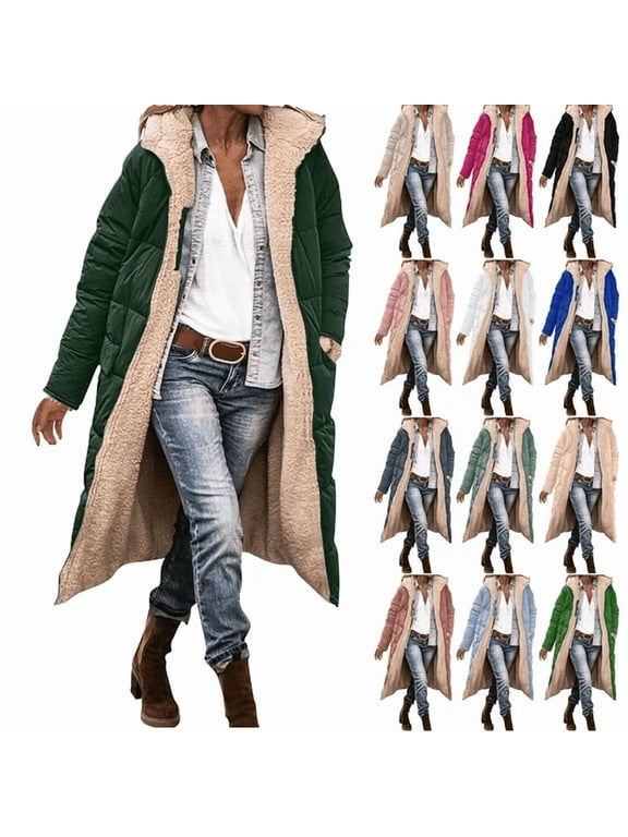 Winter Clothing for Women Womens Puffer Jacket Women's Winter Casual Loose Fashion Color Pocket Zippered Tops Reversible Long Coat Coffee 3XL
