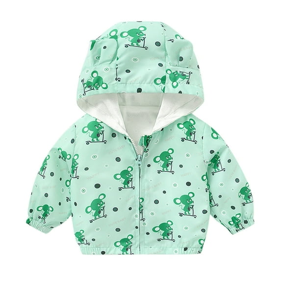 Winter Coat Cartoon Printed Solid Color Lightweight Jacket Windbreaker Outerwear for Baby Boys Winter Clothes 18-24 Months