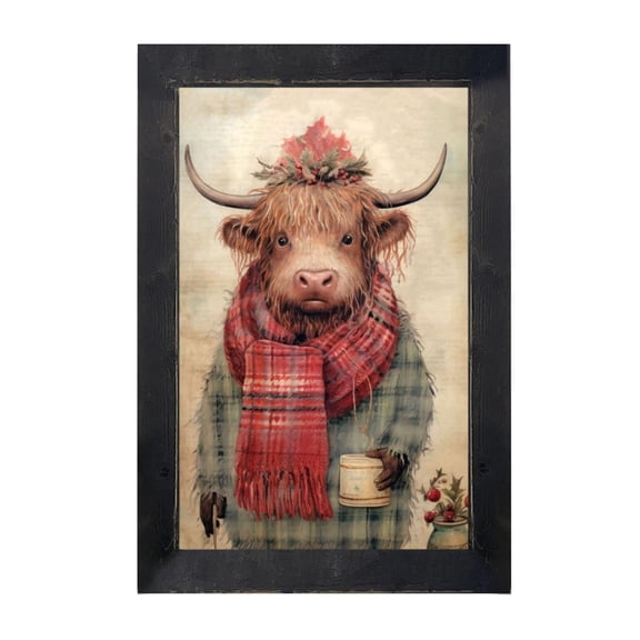 Winter Coat Cow - Black Frame 18x36 - Ginger Blue Home