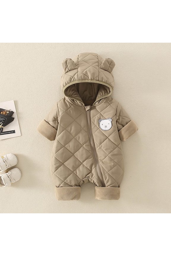 Baby Winter Romper Warm Hooded Puffer Coat Jacket Romper for Baby Girl Clothes Winter Solid Cartoon Printed Long Sleeve Winter Baby Clothing 3-6 Months