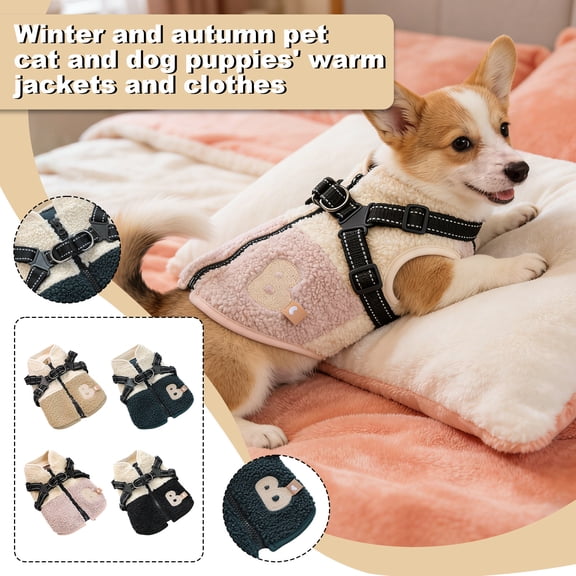 Winter Coat for Dogs, Vest Coat with Fleece Lining and Integrated Harness, Suitable for Cold Weather with Back Opening, for Small and Medium Pets Autumn Walks Hiking Activities Ex Pink