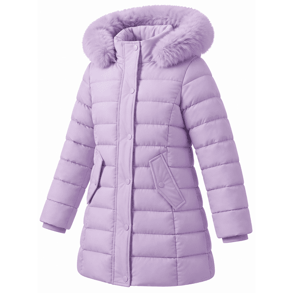 Winter Coat Kid's Girls Puffer Jacket Coats | Polyester Insulated Outerwear, Faux Fur Trim Hood, Warm Coat for School Christmas Outdoor Cold Weather