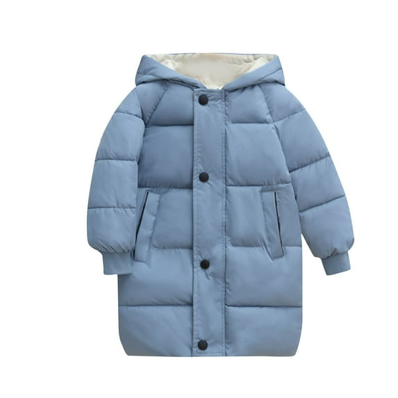 Winter Coat Kids New Winter Solid Color Down Long Sleeve Hooded Jackets for Childern Long Sleeve Hooded Casual Outwear Jackets Blue 4T
