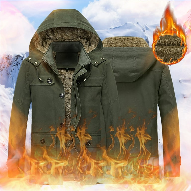 Men's Denim Jacket Casual Winter Cotton Thickened Hooded Work Coat Zipper  Parka
