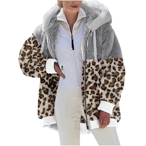 Winter Coat Plus Size Winter Jacket for Women Long Sleeve Hooded Coats Fleece Plush Thermal Outfit Color Block Zipper Outerwear Abrigos de Mujer