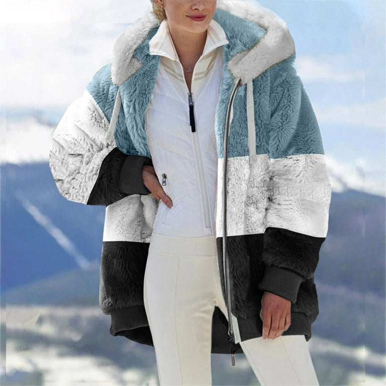 Winter Coat Plus Size Womens Warm Fuzzy Coats Zip Up Hoodie Jackets Plus  Size Sherpa Outwear with Pockets Faux Fur Fleece Winter Coats Plus Size