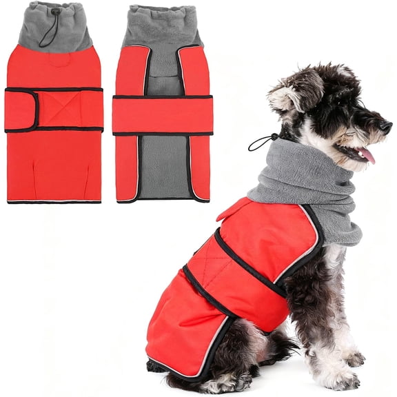 Winter Coat for Small Medium Dogs Christmas, &Windproof Puppy Jacket with Fleece Lining and High for Cold Weather, Warm Pet Snowsuit Vest Clothes with Leash Hole, Red XS
