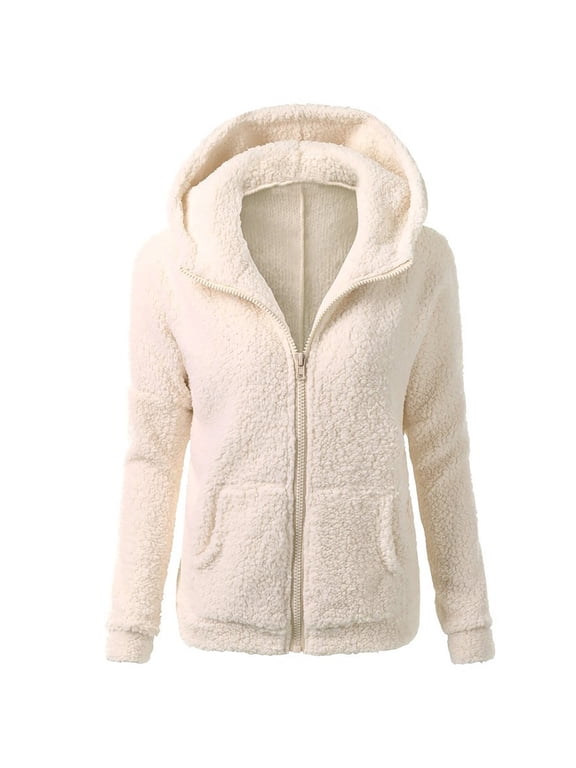 Winter Coat for Women Fleece Sherpa Hoodie Zip Up Faux Fur Jacket Teddy Bear Coats Hood Zipper Outwear Fuzzy Fluffy Warm Shacket Shaggy Jackets Warm Soft Comfy Plush Cardigan Ladies Plus Size 22