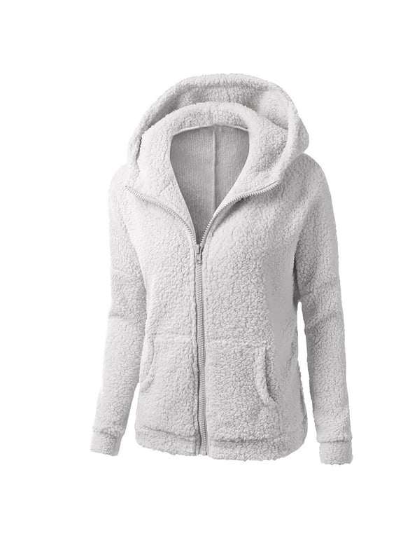 Winter Coat for Women Fleece Sherpa Hoodie Zip Up Faux Fur Jacket Teddy Bear Coats Hood Zipper Outwear Fuzzy Fluffy Warm Shacket Shaggy Jackets Warm Soft Comfy Plush Cardigan Ladies Plus Size 22