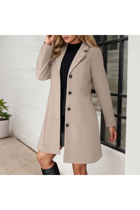 Winter Coat for Women Stand Collar Single Pea Coat Mid-Long Outwear with Pocket,Women's Fall Winter Elegant Single Long Wool Coat Overcoat