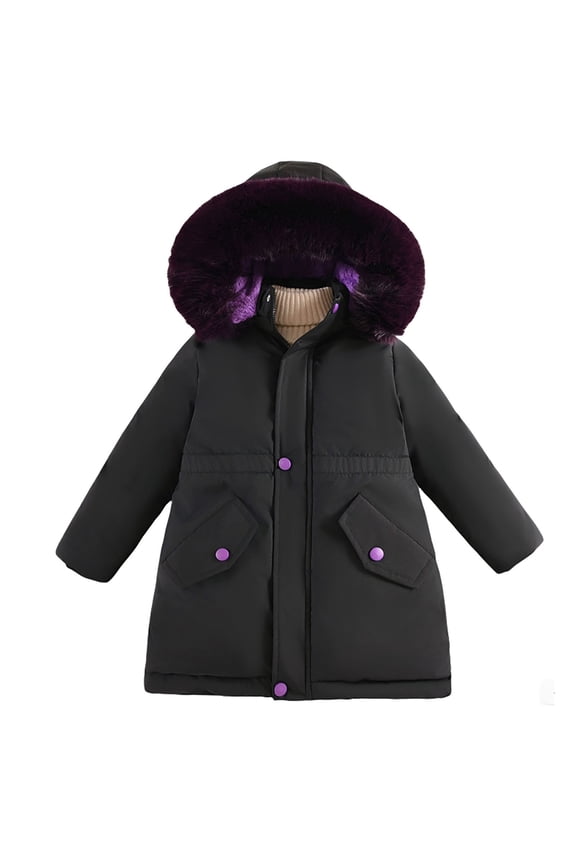 Girls Winter Coats Hooded Puffer Jacket Kids Black Jacket Zipper Long Sleeve Waterproof Kids Thicken Jacket Jacket for Kids 9-10 Years