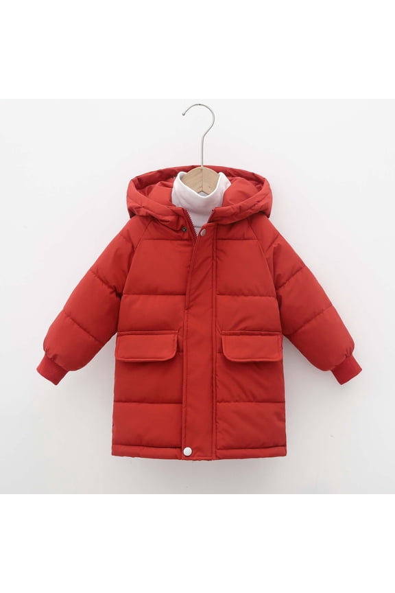 Winter Coat for Girls Hooded Puffer Jacket Red Puffer Jacket Zipper Long Sleeve Waterproof Boys Thicken Jacket Girls Winter Coats Size 4-5 Years