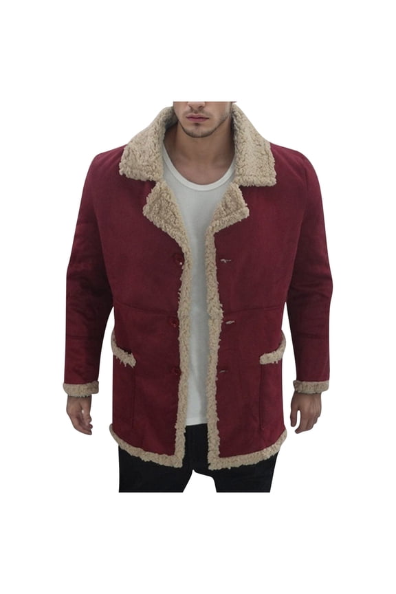 Winter Coat for Men Big and Tall Faux Suede Fur Shearling Jacket Heavyweight Thicken Thermal Sherpa Lined Overcoat