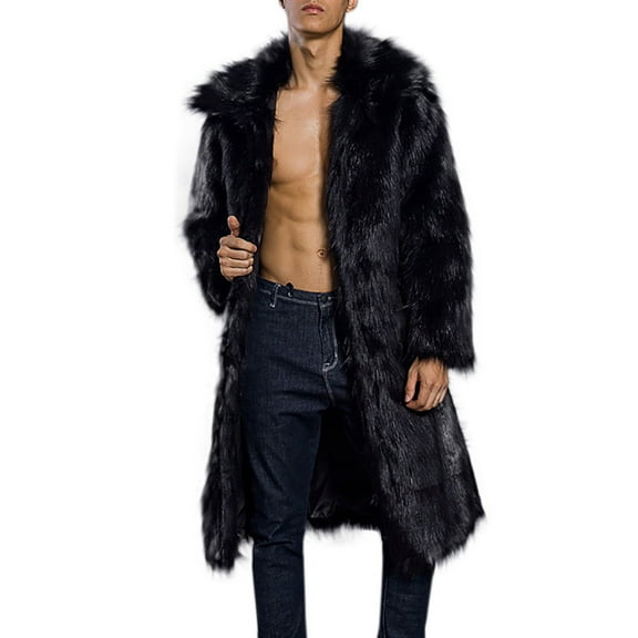 Winter Coat for Men Long Fuzzy Warm Thick Overcoat Coat Heavyweight Turndown Collar Long Sleeve Cardigan Outwear Jacket Men