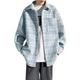thumbnail image 1 of Winter Coat for Men Man's Autumn And Winter Shacket Wool Lapel Coat Long Sleeve Plaid Dye Printed Pocket Jacket Male Loose Blue Shirt Jacket, 1 of 9