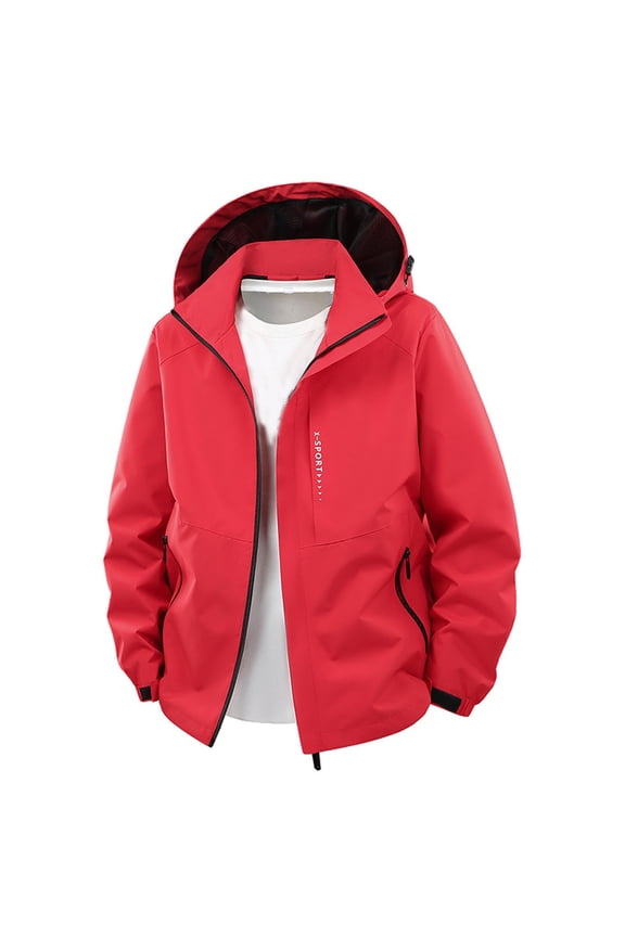 Winter Coat for Men Men's Waterproof Windbreaker with Removable Hooded Lightweight Outdoor Jackets Raincoats for Casual Hiking Cycling Red L