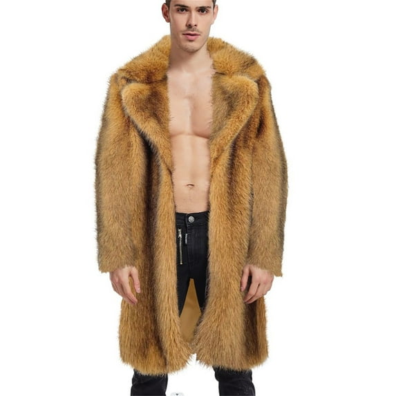 Winter Coat for Men Winter Faux-Fur Coat Turn-Down Collar Jacket Long Jackets Warm OverCoat