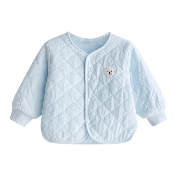 Winter Coat for Toddler V Neck Button Down Bear Logo Print Cotton Baby Jackets(3 Months 73,Blue)