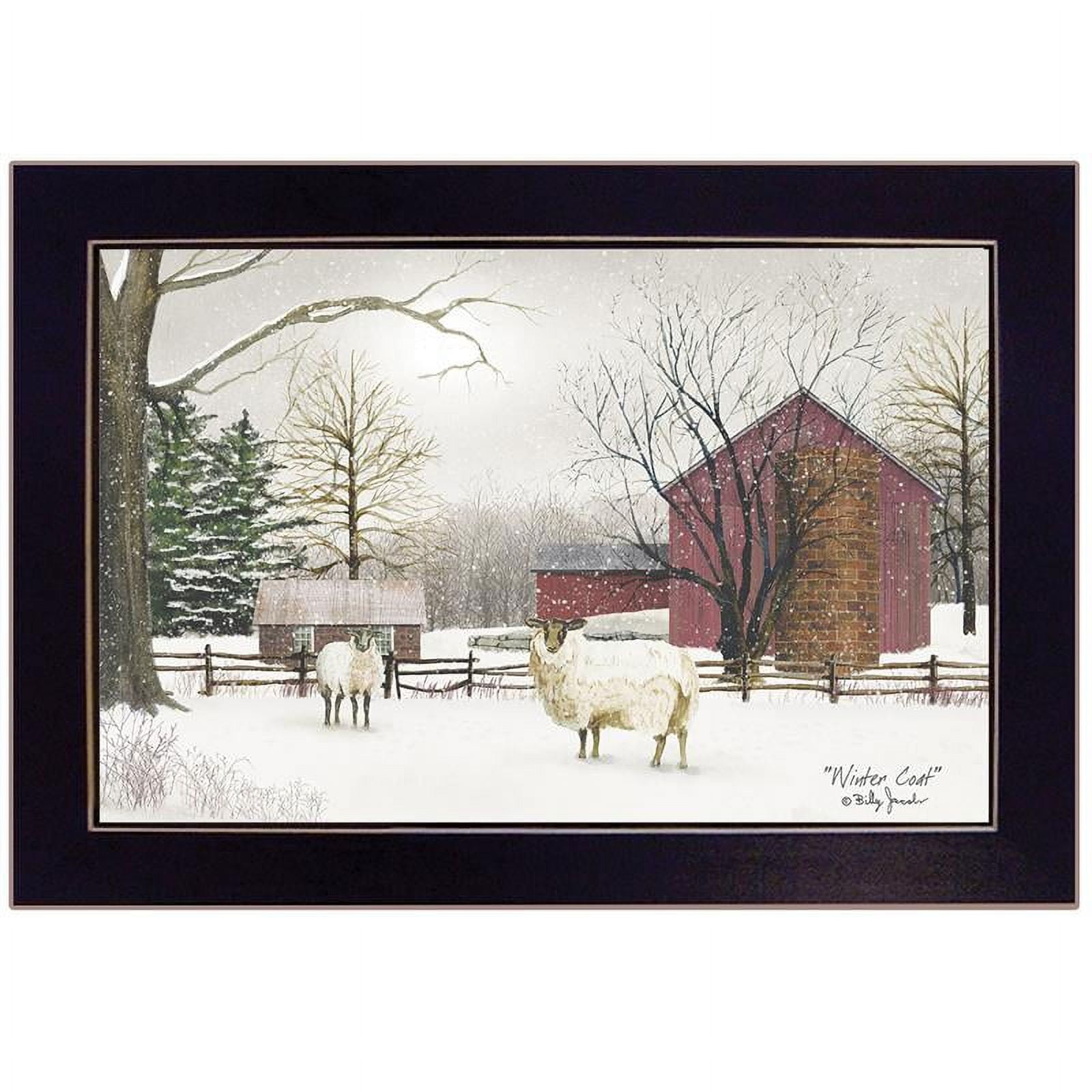Winter Coat Sheep Print on Canvas with Black Wood Frame