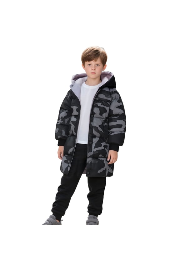 Winter Coats for Boys with Hooded Puffer Jacket Kids Print Jacket Zipper Long Sleeve Thicken Waterproof Jacket Kids Boys Winter Jackets Size 6-7 Years