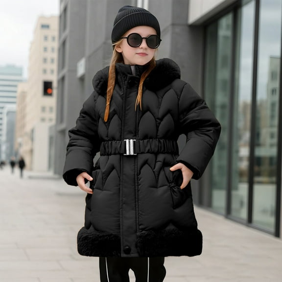 Winter Coats For Boys Kids Puffer Jacket with Pocket Zip up Hooded Coat Solid Color Long Sleeve Child Winter Coat Boys Coats Size 9-10Years