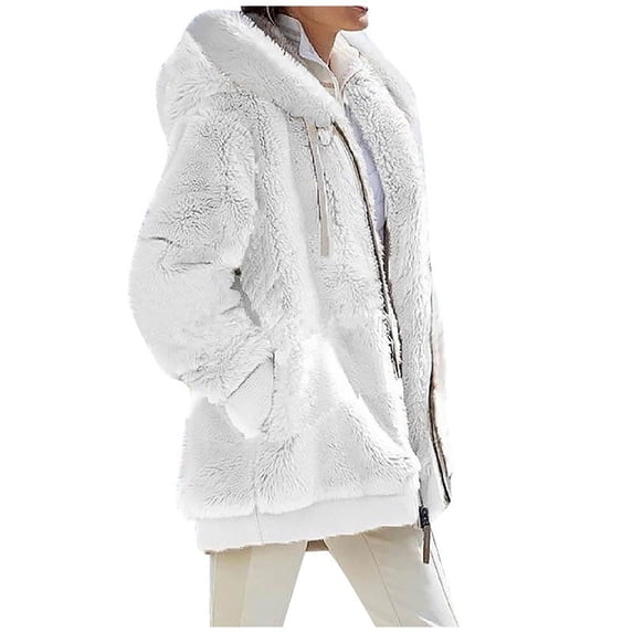 Winter Coats For Women Fuzzy Fleece Jacket Hooded Color Block Patchwork Cardigan Coat Outerwear With Pocket S-5XL