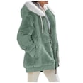 thumbnail image 1 of Winter Coats For Women Fuzzy Fleece Jacket Hooded Color Block Patchwork Cardigan Coat Outerwear With Pocket S-5XL, 1 of 3