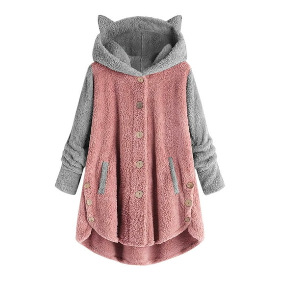 Winter Coats For Women Plus Size Fleece 2024 Women Button Coat Patchworl Tops Hooded Pullover Loose Sweater Blouse Plus Size