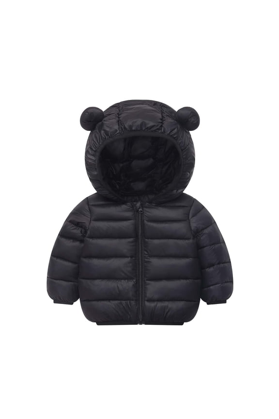 Winter Down Coats with Hooded for Kids Baby Boys Girls Warm Outerwear Jackets & Coats Plus Size Light Puffer Padded Jacket Bear Hoods Infant Outerwear Outfits My Black 6-12 Months