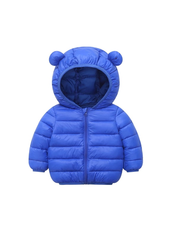 Winter Down Coats with Hooded for Kids Baby Boys Girls Warm Outerwear Jackets & Coats Plus Size Light Puffer Padded Jacket Bear Hoods Infant Outerwear Outfits Blue 6-12 Months
