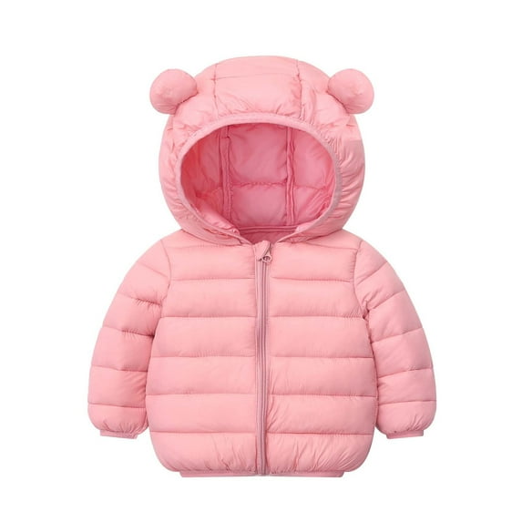 Winter Down Coats with Hooded for Kids Baby Boys Girls Warm Outerwear Jackets & Coats Plus Size Light Puffer Padded Jacket Bear Hoods Infant Outerwear Outfits My Pink 12-24 Months