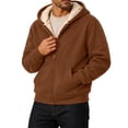 thumbnail image 1 of Winter Coats for Men Long Sleeve Zip Up Thick Winter Jacket Sherpa Fleece Lined Hooded Work Lightweight Oversized Fashion Outerwear with Pockets Brown XL, 1 of 6