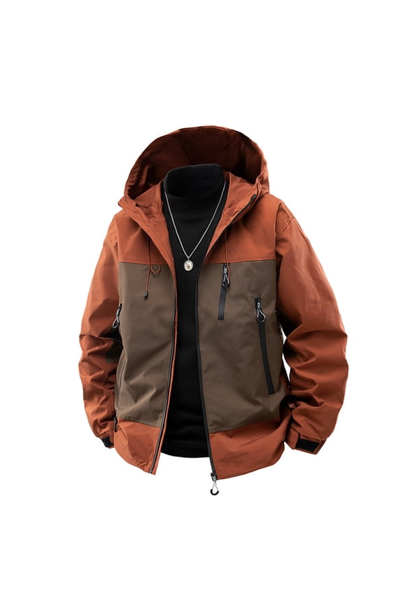 Winter Coats Men Windproof Warm Lining Cargo Outdoor Jackets Mens Work Wear Hooded Pocket Detail for Fishing, Hunting and Tactical Outdoor Use, Vermilion, L