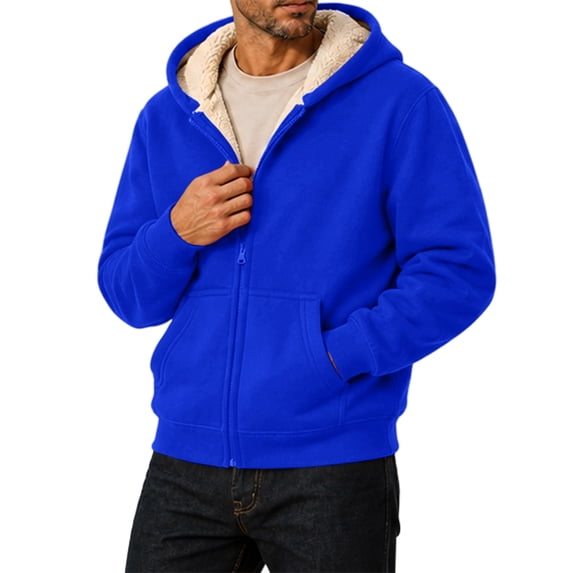 Winter Coats for Men Zip Up Long Sleeve Thick Lightweight Coats Hooded Sherpa Fleece Lined Fall Casual Soft 2026 Outerwear with Pockets Royal Blue 2XL
