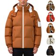 thumbnail image 1 of Winter Coats Puffer Jacket for Men Color Block Hooded Thick Quilted Insulated Winter Coat Zip Up Windproof Loose Fit Casual Snow Outerwear 5 Contrast Color Options Available, 1 of 9