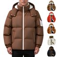 thumbnail image 1 of Winter Coats Puffer Jacket for Men Color Block Hooded Thick Quilted Insulated Winter Coat Zip Up Windproof Loose Fit Casual Snow Outerwear 5 Contrast Color Options Available, 1 of 6