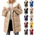thumbnail image 1 of Winter Coats for Women Collar Mid-Length,Fleece Lined Warm Winter Puffer Parka,Pockets Detachable Hat,Oversized Quilted Thick Padded Hooded Jacket with Button and Zip Closure, 1 of 6
