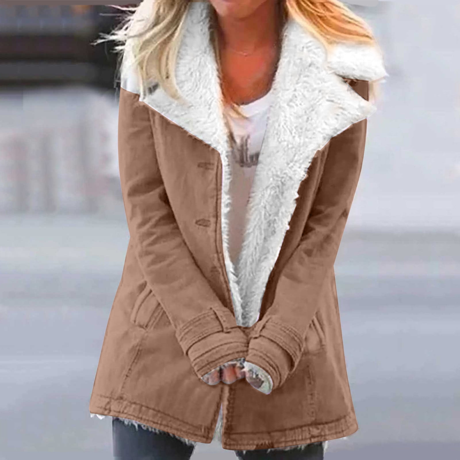 Winter Coats for Women Deals! KBODIU Women Plus Size Sherpa Jacket