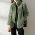 thumbnail image 1 of Winter Coats for Women Fashion Plush Thick Standing Collar Plus Size Cardigan Casual Loose Warm Soild Color Zipper Fuzzy Fleece Jacket with Pocket S-5XL on Clearance, 1 of 5