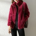 thumbnail image 1 of Winter Coats for Women Fashion Plush Thick Standing Collar Plus Size Cardigan Casual Loose Warm Soild Color Zipper Fuzzy Fleece Jacket with Pocket S-5XL on Clearance, 1 of 5