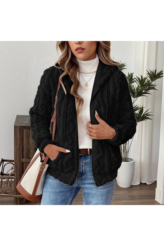 Winter Coats for Women Fuzzy Fleece Jacket Hooded Color Block Patchwork Cardigan Coat Fashion Travel Outdoor New Lightweight Jacket Women Travel Black XXL