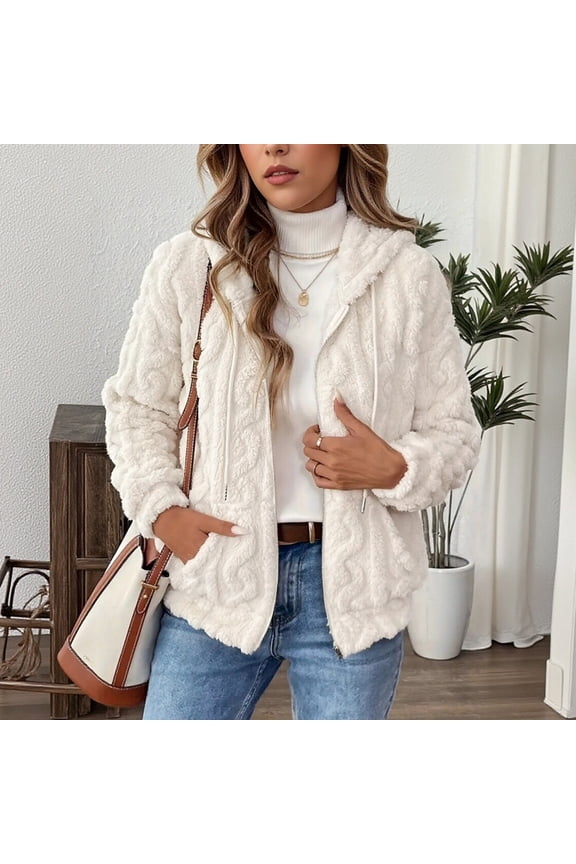 Winter Coats for Women Fuzzy Fleece Jacket Hooded Color Block Patchwork Cardigan Coat Fashion Travel Outdoor New Women Plus Size Light Raincoat White XXL