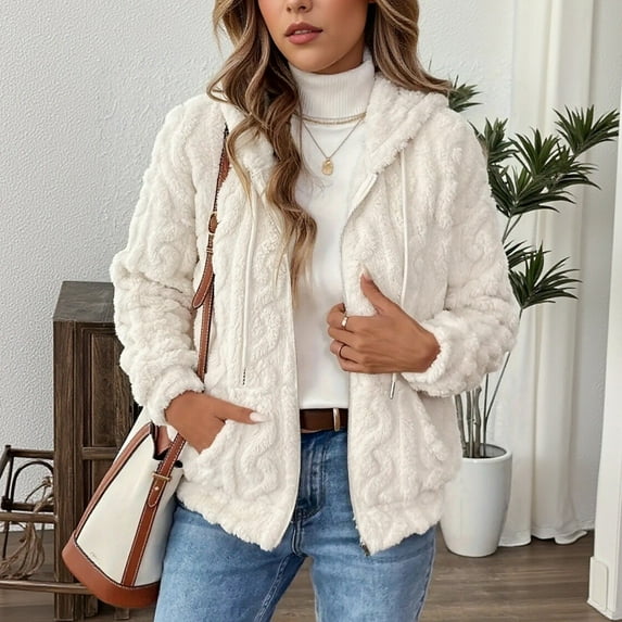Winter Coats for Women Fuzzy Fleece Jacket Hooded Color Block Patchwork Cardigan Coat Fashion Travel Outdoor New Womens Lightweight Jackets Casual White XL